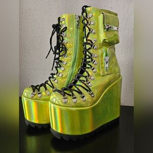 Lime Green Holo Platform Boots